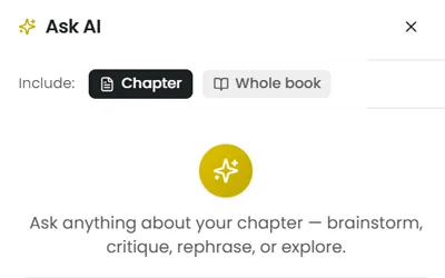 IntellaType Ask AI panel with Chapter and Whole book options